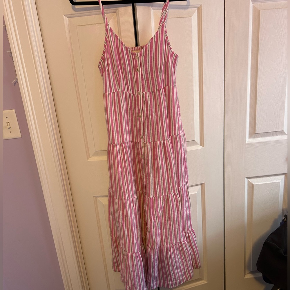 Pink & White Striped Tiered Maxi Dress